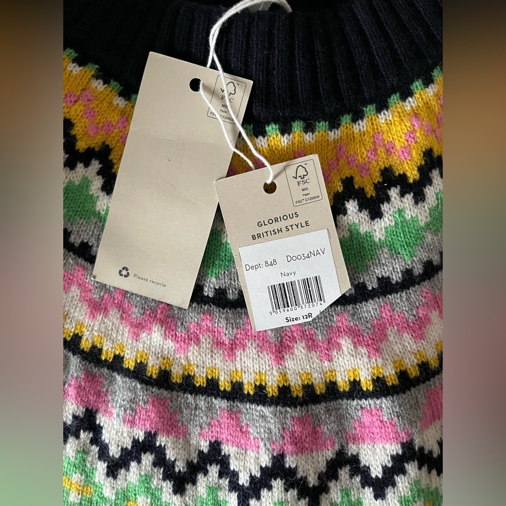NWT Women’s Boden Millie Fairisle Alpaca Wool knitted sweater dress navy blue 12 - Picture 3 of 6